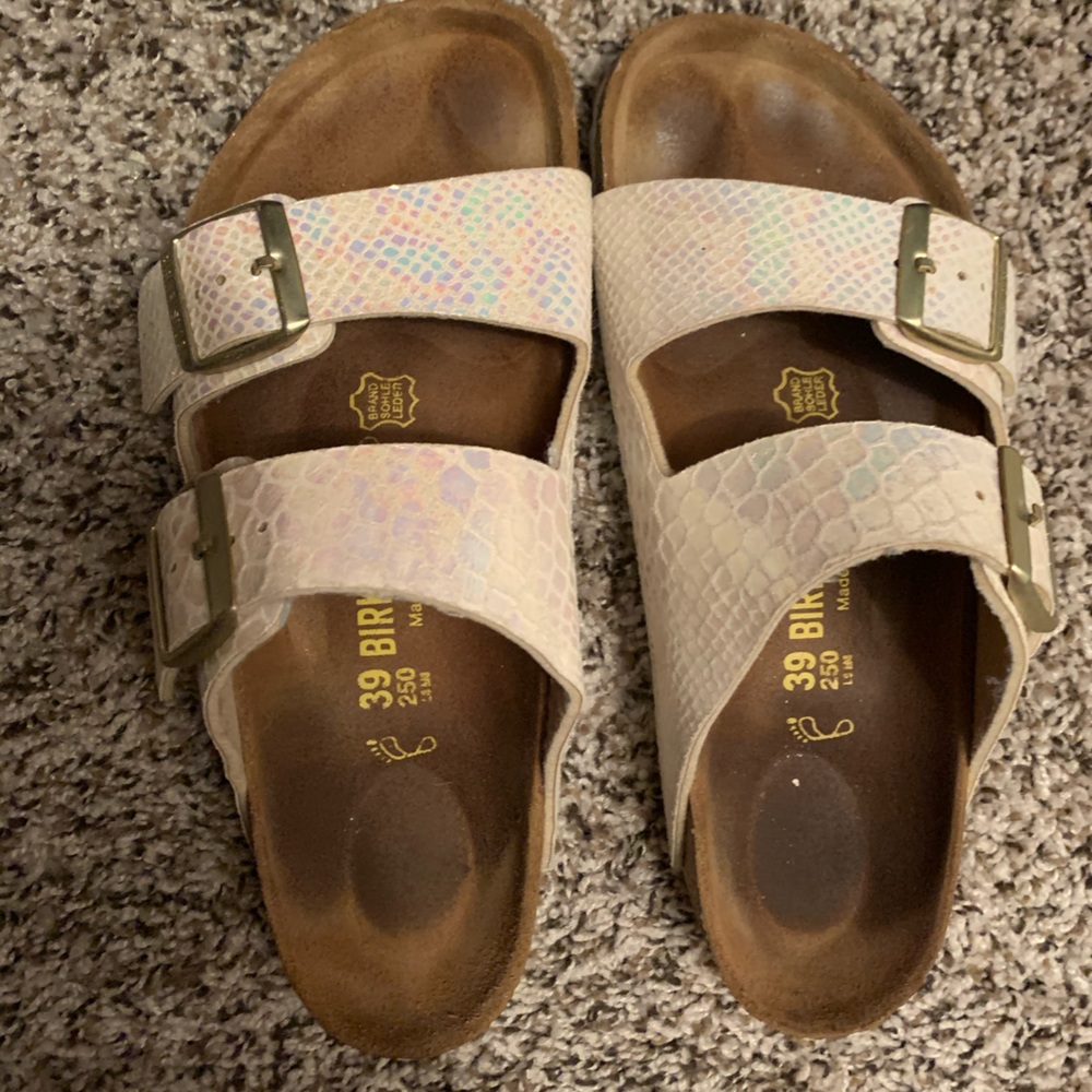 White Snake Skin Birkenstock Arizona Size 39